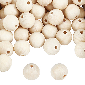 Natural Unfinished Wood Round Beads, Waxed Wooden Beads, Smooth Surface, with Nylon Packaging Vacuum Bag, Floral White, 25mm, Hole: 6~7mm, 80pcs