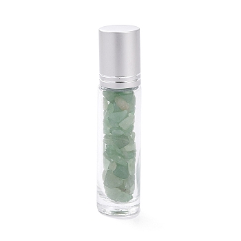 Glass Roller Ball Bottles, Essential Oil Refillable Bottle, with Green Aventurine Chip Beads, for Personal Care, 85x20mm, Beads: 3x11~3x7mm, Capacity: 10ml
