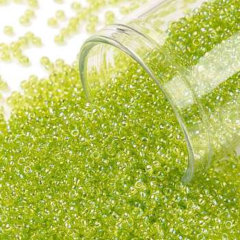 TOHO Round Seed Beads, Japanese Seed Beads, (164) Transparent AB Lime Green, 15/0, 1.5mm, Hole: 0.7mm, about 3000pcs/bottle, 10g/bottle