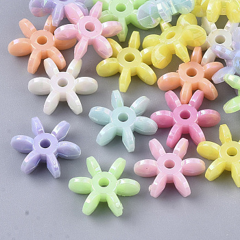 Opaque Acrylic Beads, AB Color Plated, Star Flake Christmas Beads, Mixed Color, 13x11.5x5mm, Hole: 1.6mm, about 2777pcs/500g