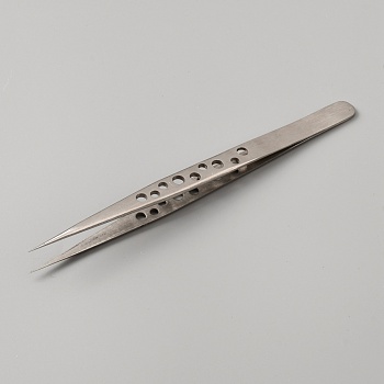 Stainless Steel Fine Ponited Tweezers, Hollow-out, Beading Supplies, Stainless Steel Color, 14x0.9x1.3cm