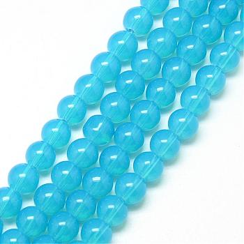 Baking Painted Glass Beads Strands, Imitation Opalite, Round, Deep Sky Blue, 10mm, Hole: 1.3~1.6mm, about 80pcs/strand, 31.4 inch