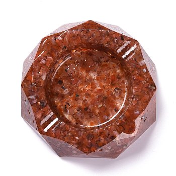 Resin with Natural Carnelian Chip Stones Ashtray, with Resin, Home OFFice Tabletop Decoration, Octagon, 103x98x26mm, Inner Diameter: 60mm