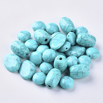 Acrylic Beads, Imitation Turquoise Style, Mixed Shapes, Dark Turquoise, 11~16.5x10~13x6~10mm, Hole: 1mm