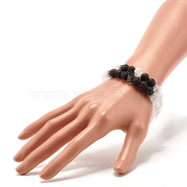 Natural Crackle Quartz & Lava Rock Round Beads Stretch Bracelets Set(BJEW-JB07205)-6