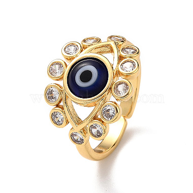 Lampwork Evil Eye Open Cuff Ring with Clear Cubic Zirconia(RJEW-L104-03G)-2