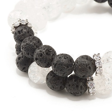 Natural Crackle Quartz & Lava Rock Round Beads Stretch Bracelets Set(BJEW-JB07205)-8