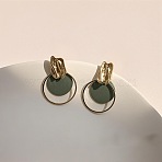 Zinc Alloy Stud Earrings, Flat Round, Golden, Dark Olive Green, 26x17mm(WGD2E06-01)