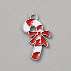 Christmas Alloy Enamel Pendants, Platinum, Candy Cane, 22.5x13.5x1.5mm, Hole: 1.6mm(FIND-WH0148-780A)