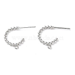Brass Ring Stud Earring Findings, Cadmium Free & Nickel Free & Lead Free, Half Hoop Earring Findings with Vertical Loops, Real Platinum Plated, 15.5x19x2mm, Hole: 1.4mm, Pin: 0.7mm(KK-F862-01P)