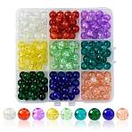 180Pcs 9 Colors Spray Painted Crackle Glass Beads Set, Round, Mixed Color, 8mm, Hole: 1.3~1.6mm, 20pcs/color(CCG-FS0001-03)