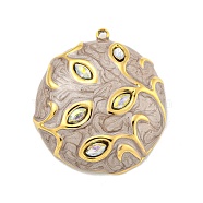 Ion Plating(IP) 304 Stainless Steel Rhinestone Pendants, with Enamel, Real 18K Gold Plated, Half Round with Eye Charm, BurlyWood, 27x24.5x6mm, Hole: 1.4mm(STAS-U007-02D-G)