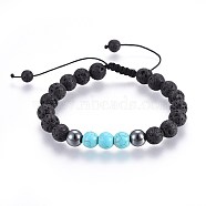 Natural Lava Rock and Non-Magnetic Synthetic Hematite Beads Braided Bead Bracelets, with Synthetic Turquoise, 2-1/8 inch~3 inch(5.3~7.8cm)(BJEW-JB03975-03)