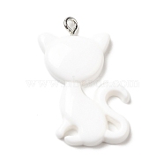 Opaque Resin Pendants, Cat Shaped Charms with Platinum Tone Iron Loops, White, 30~30.5x21x4~5mm, Hole: 2mm(RESI-G069-03D)