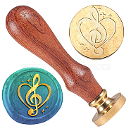 Wax Seal Stamp Set, Golden Tone Sealing Wax Stamp Solid Brass Head, with Retro Wood Handle, for Envelopes Invitations, Gift Card, Musical Note, 83x22mm, Stamps: 25x14.5mm(AJEW-WH0208-1083)