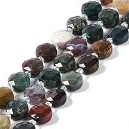 Natural Indian Agate Beads Strands, with Seed Beads, Faceted Hexagonal Cut, Flat Round, 10~11x5~6mm, Hole: 1mm, about 30~31pcs/strand, 14.57~14.96 inch(37~38cm)(G-N342-15)