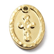 304 Stainless Steel Pendants, Oval with Cross Charm, Golden, 15.5x11.5x2mm, Hole: 1.2mm(STAS-K271-01G)