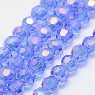 Electroplate Glass Beads Strands, AB Color, Faceted(32 Facets), Round, Cornflower Blue, 8mm, Hole: 1mm, about 65~67pcs/strand, 49~50cm(EGLA-J042-8mm-AB02)