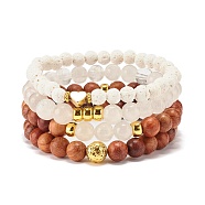 4Pcs 4 Style Natural Quartz Crystal & Lava Rock & Wood Round Beaded Stretch Bracelets Set with Heart, Oil Diffuser Power Yoga Jewelry for Women, White, Inner Diameter: 2-1/8~2.26 inch(5.5~5.75cm), 1pc/style(BJEW-JB07623)