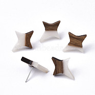 Resin & Walnut Wood Stud Earrings, with 304 Stainless Steel Pin, Star, Creamy White, 21x17~18mm, Pin: 0.7mm(EJEW-N017-004A-B03)