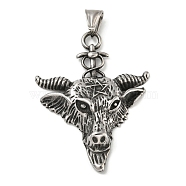 316 Surgical Stainless Steel Big Pendants, Cattle Head Charm, Antique Silver, 55x42.5x6.5mm, Hole: 4.5x8.5mm(STAS-Z073-66AS-02)