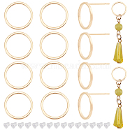 Brass Ear Stud Findings, Real 18K Gold Plated, Ring, Vacuum Packing, 12mm, Pin: 0.5mm, 20pcs/box(KK-BC0005-13G)