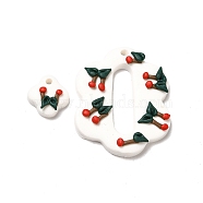 Handmade Polymer Clay Pendants Sets, Flower with Cherry Charm, Snow, 12x12x5mm, Hole: 2mm, 2pcs/set(CLAY-B003-04)