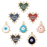 SUNNYCLUE Printed Alloy Pendants, with Enamel and ABS Plastic Imitation Pearl, Heart with Eye, Light Gold, Mixed Color, 33x33x2.5mm, 38.5x29x2mm, 28x19x3mm, Hole: 1.8mm, 8pcs/box(ENAM-SC0001-47)