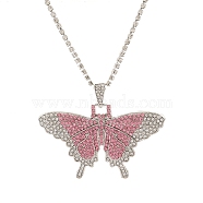 Butterfly Rhinestone Pendant Necklaces, with Platinum Alloy Chains, Light Rose, 18.31 inch(46.5cm)(PW23032701025)