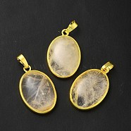 Natural Quartz Crystal Pendants, Rock Crystal Pendants, Oval Charms, with Rack Plating Golden Plated Brass Findings, Lead Free & Cadmium Free, 31x20x7.5~8mm, Hole: 7x5mm(G-H286-07G-04)