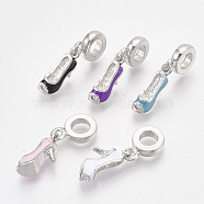 Platinum Plated Alloy European Dangle Charms, with Enamel, Large Hole Pendants, High-Heeled Shoes, Mixed Color, 27mm, Hole: 5mm, Ring: 13x9x2.5mm, Shoes: 9.5x14.5x5mm(MPDL-S067-50)