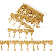 Elite 4.5m Sparkle Polyester Tassel Lace Trims, Paillette Fringe Lace Trimming with Iron Beads, Flat Round, Goldenrod, 1-1/2 inch(37.5mm), about 4.92 Yards(4.5m)/Set(OCOR-PH0003-88)
