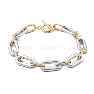 Spray Painted CCB Plastic & Aluminum Paperclip Chain Bracelets, with 304 Stainless Steel Toggle Clasps, Light Gold, Silver, 8-5/8 inch(22cm)(X-BJEW-JB05432-03)