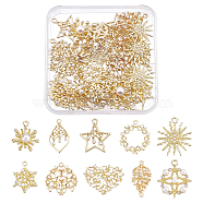 AHADERMAKER 40Pcs 10 Style Alloy Pendants, with ABS Plastic Imitation Pearl, Flower & Star & Heart & Sun & Leaf, Light Gold, 19~27.5x14~26x2~7mm, Hole: 1.4~2mm, 4pcs/style(FIND-GA0001-93)