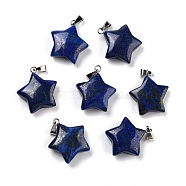 Natural Lapis Lazuli Pendants, Pendants, with Platinum Tone Brass Findings, Star, 23.5x20.5x7.5mm(G-I319-01P-10)