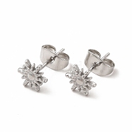 304 Stainless Steel Sun Stud Earrings for Women, Stainless Steel Color, 7x6mm, Pin: 0.7mm(EJEW-C004-09P)