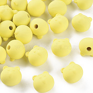 Acrylic Beads, Rubberized Style, Half Drilled, Bear, Yellow, 15.5x16x15mm, Hole: 3.5mm(OACR-S039-06-85)