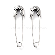 Star 316 Surgical Stainless Steel Safety Pin Hoop Earrings for Women, Antique Silver, 42x4x11.8mm(EJEW-Z050-31C-AS)