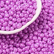 6/0 Glass Seed Beads, Opaque Colours Luster, Teardrop, Magenta, 4~5x4~4.5x3~4mm, Hole: 0.8~0.9mm, about 5625pcs/pound(SEED-L011-08A-26)