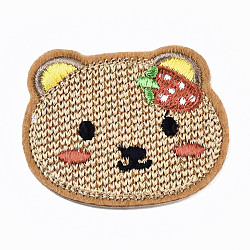 Bear Appliques, Computerized Embroidery Cloth Iron on/Sew on Patches, Costume Accessories, Bisque, 43x50.5x1.5mm(DIY-S041-015)