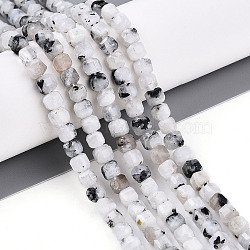 Natural Rainbow Moonstone Beads Strands, Faceted Table Cut Cube, 4~4.5x4~5x4~5mm, Hole: 0.9mm, about 92~93pcs/strand, 14.96~15.35''(38~39cm)(G-T141-66)