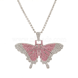 Butterfly Rhinestone Pendant Necklaces, with Platinum Alloy Chains, Light Rose, 18.31 inch(46.5cm)(PW23032701025)