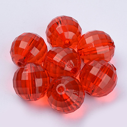 Transparent Acrylic Beads, Faceted, Round, Red, 20x19.5mm, Hole: 2.9mm, about 105pcs/500g(TACR-Q254-20mm-V12)