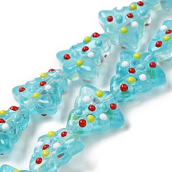 Handmade Bumpy Glass Beads Strands, Dyed & Heated, Dyed & Heated, with Enamel, Christmas Trees, Sky Blue, 16~16.5x14.5~15x7~7.5mm, Hole: 1.2mm, about 22pcs/strand, 13.98~14.17 inch(35.5~36cm)(LAMP-F032-08N)