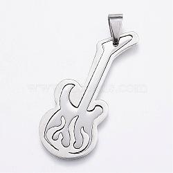 Tarnish Resistant 201 Stainless Steel Pendants, Guitar, Stainless Steel Color, 46x18x2mm, Hole: 4x8mm(STAS-F106-27P)