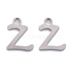 304 Stainless Steel Pendants, Alphabet, Stainless Steel Color, Letter.Z, 11.5x9x1mm, Hole: 1.5mm(STAS-Z023-Z)