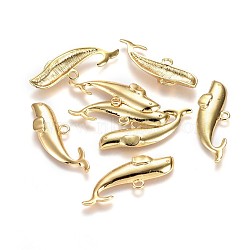 Alloy Pendants, Lead Free & Nickel Free & Cadmium Free, Fish, Real 18K Gold Plated, 14x39.5x4mm, Hole: 2.5mm(TIBEP-A040-034G-NR)