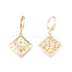 Clear Cubic Zirconia Rhombus Dangle Leverback Earrings, Brass Jewelry for Women, Cadmium Free & Nickel Free & Lead Free, Real 18K Gold Plated, 34mm, Pin: 1mm(EJEW-N012-70)
