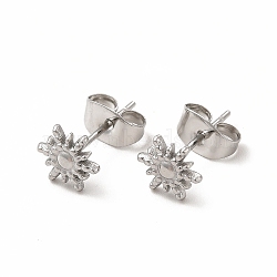 Non-Tarnish 304 Stainless Steel Sun Stud Earrings for Women, Stainless Steel Color, 7x6mm, Pin: 0.7mm(EJEW-C004-09P)