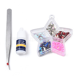 Nail Art Sets, with K9 Glass Cabochons, with Nail Glue and Tweezers, Mixed Shapes, Mixed Color, 94x85x17mm, Hole: 5.5mm(MRMJ-N030-03)